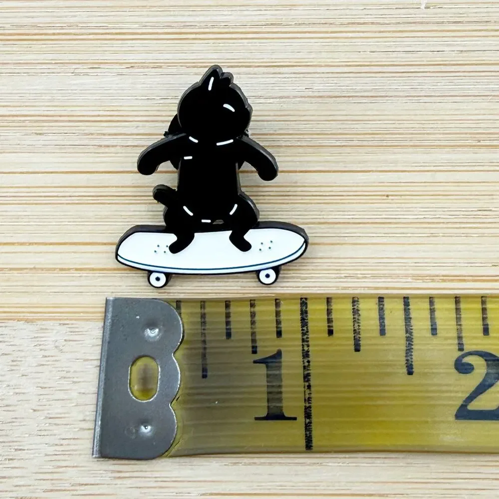 Black Cat Riding A Skateboard Enamel Pin